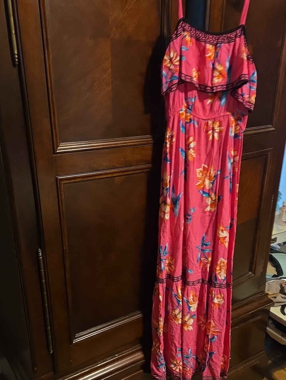 Flying Tomato Hot Pink Floral‎ Ruffled Maxi Dress